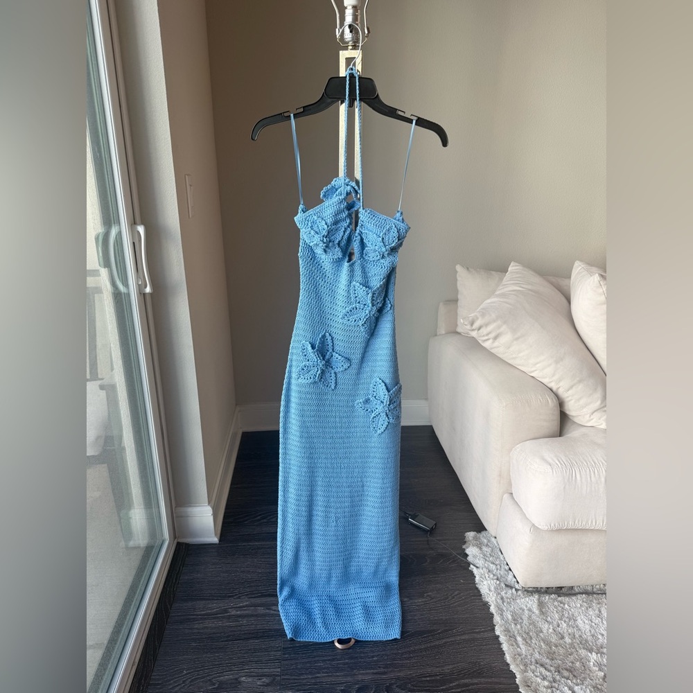 NWT Meshki Blue Crochet Maxi Dress, XS - Picture 4 of 7